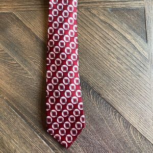 Haggar Men’s Tie with Burgundy Cream Gray Circles
